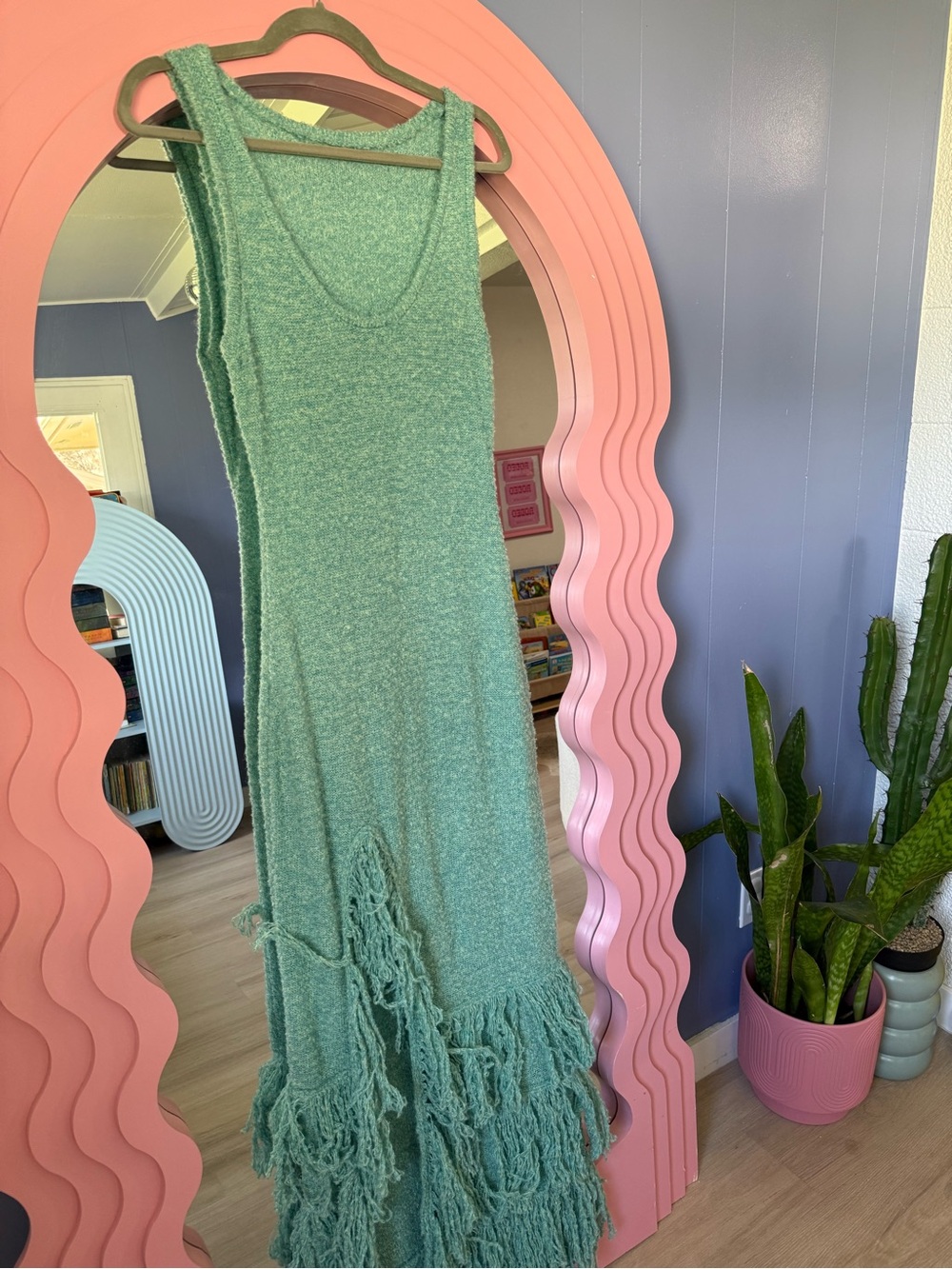 SHEIN Mint Green Sleeveless Fringe Knit Maxi Dress
